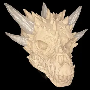 3D Printed Dragon Skull Wall Decor with Crystal Horns | Fantasy Gothic Wall Art