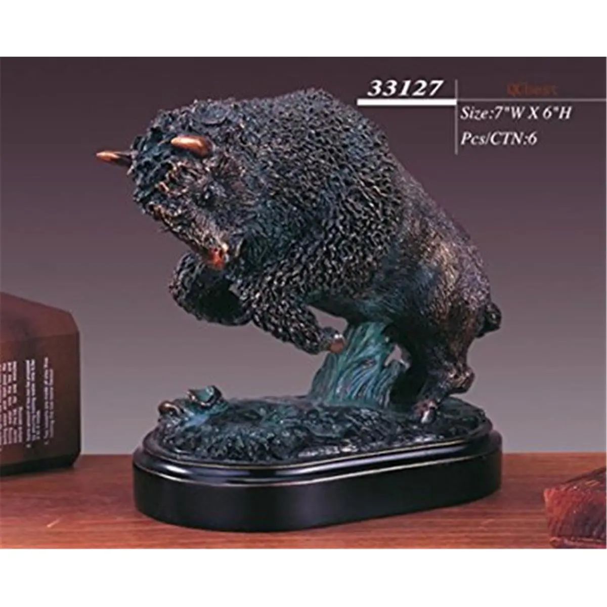 Marian Imports Bronze-Plated Resin Buffalo Sculpture - Handmade Craft, Bronze Patina Art, Collector Statue, Cultural Home Decor Ornament