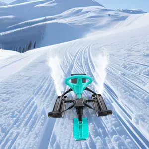 220.5LBS Load Snow Racer Sled, Kart Ski Sled Slider Board w/Foot Brakes, 31.1In Baseboard Steel Frame Skiing Kids Ride Outdoor Winter Toboggan w/Anti-Slip Pedal