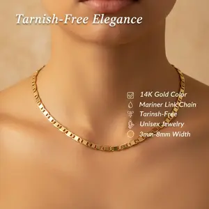 Trending 14K Gold Plated Mariner Link Chain Necklace, Tarnish-Resistant Everyday Jewelry for Men and Women, 3mm-8mm Wide, Sweat-Proof Gift charm boyfriend birthday jewlery kids bridal set copper inlaid zircon gania an klet pocket daughter gifts wire 14 de