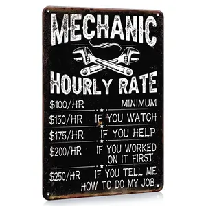 Garage Rustic Wall Decor, Mechanic Hourly Rate Garage Car Signs Decor, Mechanics Automotive Man Cave Bar Vintage Man Cave Car Funny Retro Plaque Dads Gift Gloss Metal