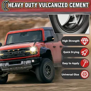 Chemical vulcanizing cement clear tire repair glue, all-purpose rubber cement, heavy-duty tire patch kit with brush top cap for car, motorcycle, bike, 17 oz