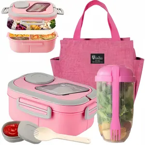 2-Layer Multi-Grid Lunch Box Set, Leakproof Insulated Lunchbox, Bento Boxes with Cup & Lunch Bag, Ideal for School, Office, Outdoor Picnics, Food Storage Container