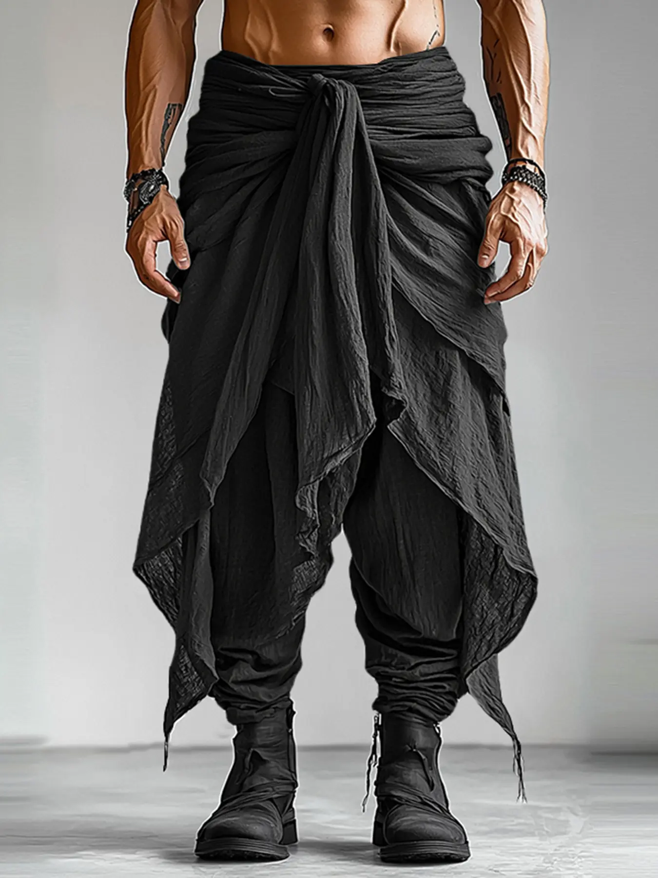 INCERUN Men's Plain Solid Color Loose Fit Street Style Textured Pleated Pants, Casual Streetwear Trousers, Casual Fashion Long Trousers for All Seasons, Comfortable and Stylish