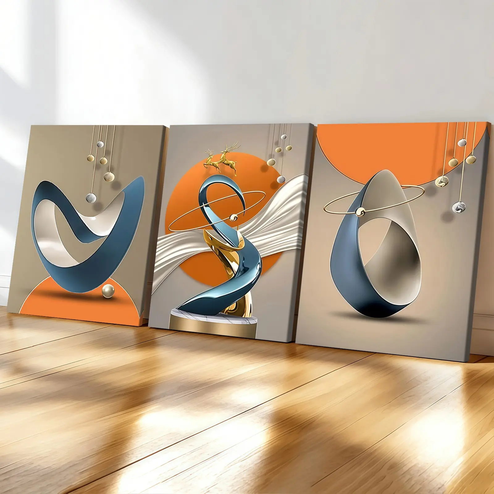 3-count wooden-framed canvas, Canvas Prints, Decorative artwork, geometric art poster, abstract art decoration, living room decoration, modern art suitable for bedroom, office and corridor decoration, Wooden Wall Art, Modern Home Decor