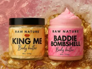 RAW NATURE King Me & Baddie Bombshell His & Hers Duo 200G Moisture Boost Cream Hydrating Whipped Body Butter for Men & Women with Shea Butter Vitamin E & Avocado Oil