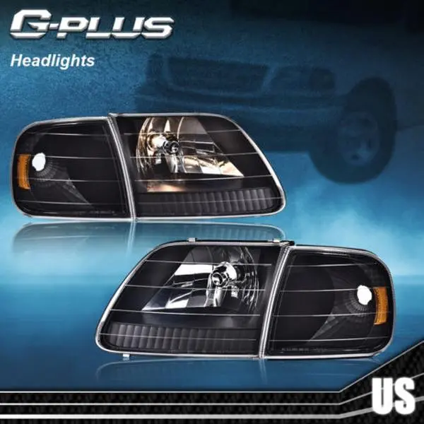 G-PLUS Headlights for 1997-2003 Ford F150 & 1997-2002 Expedition Headlight Assembly & Corner Light Driver & Passenger Side Pair Black