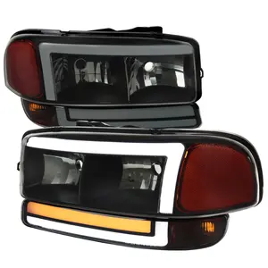 1999-2006 GMC Sierra/2007 Sierra Classic/2000-2006 Yukon/XL Factory Style Headlights and Sequential Turn Signal Bumper Lights (Matte Black Housing/Smoked Lens)