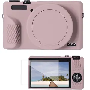 K&F CONCEPT Camera Case Compatible with Canon Powershot G7 X Mark III Digital Camera, Soft Silicone Protective Cover with Removable Lens Cover, Screen Protector - Grayish Purple