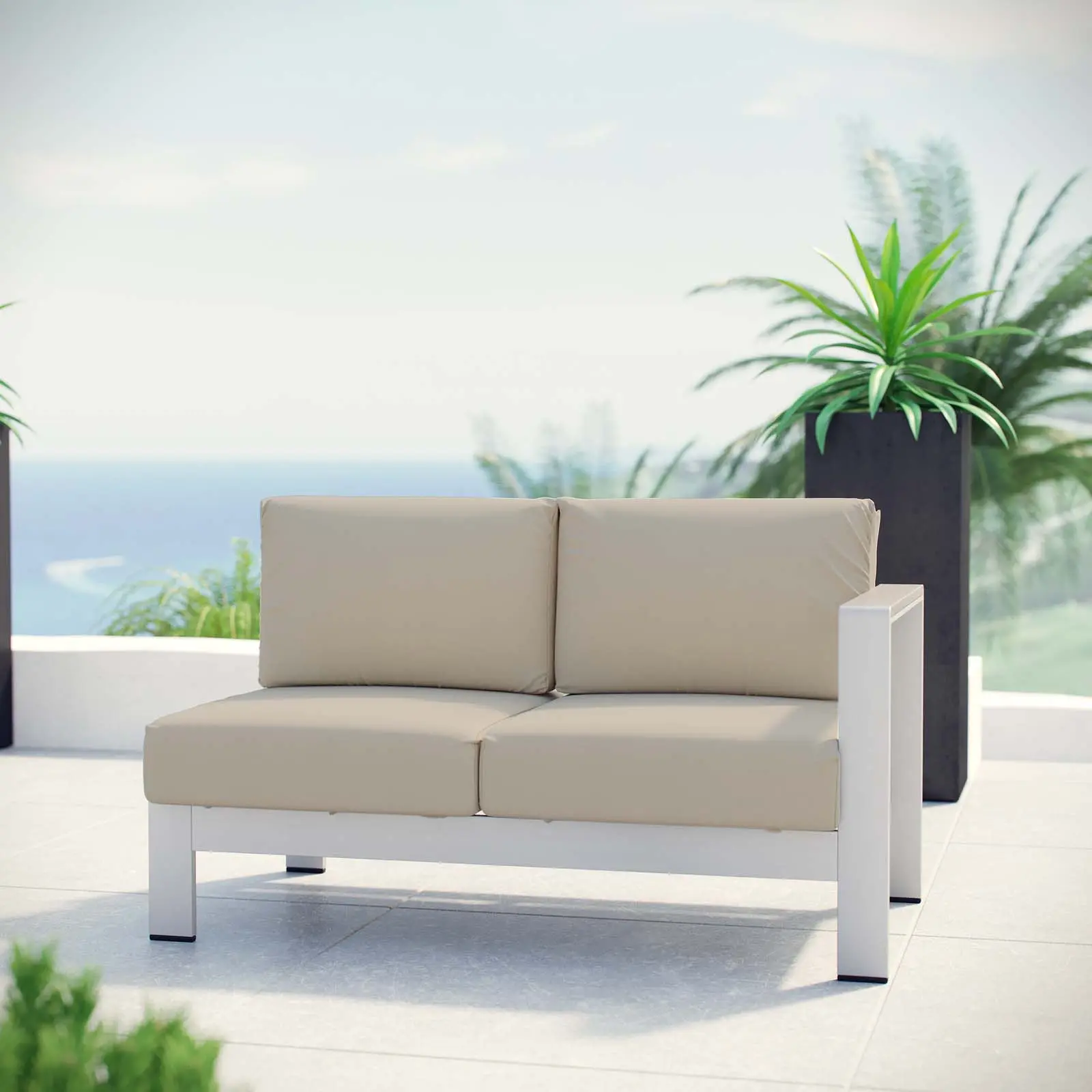 Modway Modern Right-Arm Corner Sectional, Outdoor Durable Aluminum Loveseat, Silver Beige Patio Furniture Sectional, Heavy-Duty Outdoor Furniture Sets, Outdoor Durable Sectional