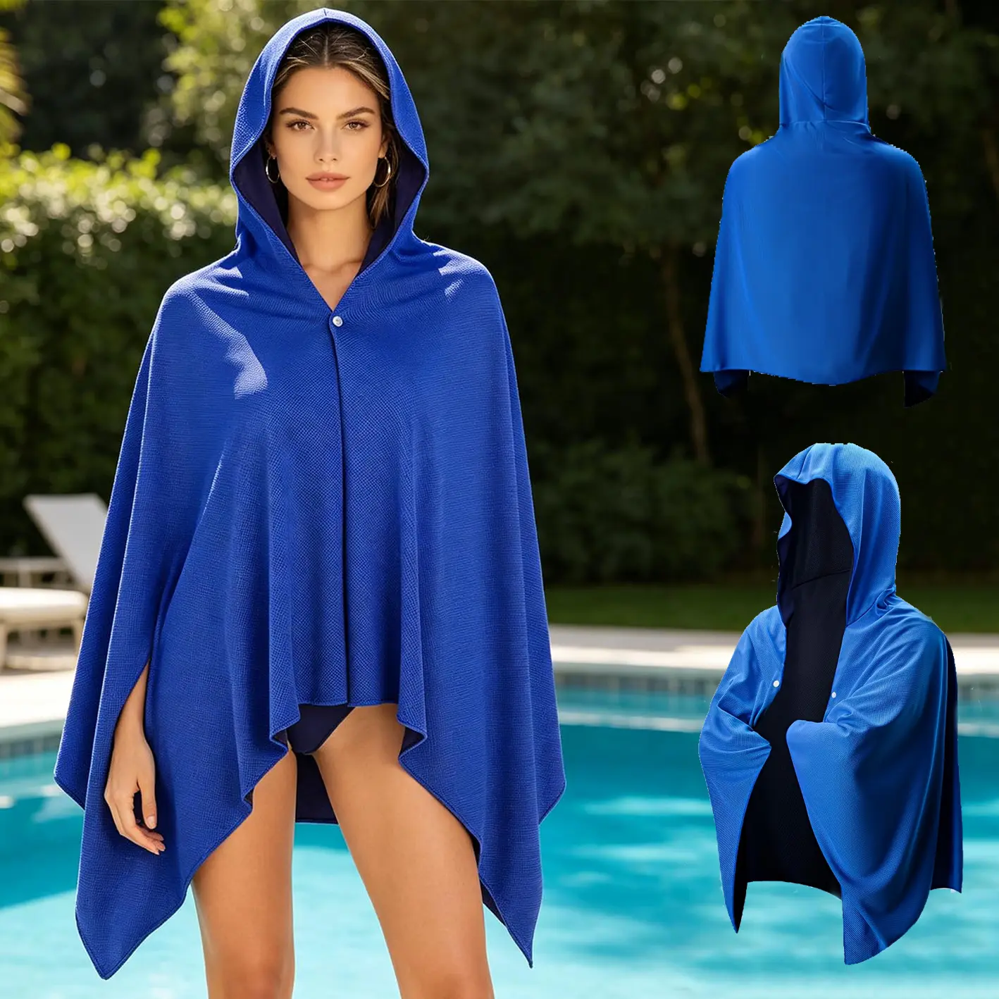 Quick Dry Hooded Bath Towel Poncho with Hood UV Protection Hoodie Cloak Oversized Cooling Towels Neck & Back Sun Protection for Men Women Swimming Surfing Bath Pool Beach Travel