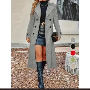 Women'sSolidDoubleButtonLapelWoolenCoat,ElegantLongSleeveLongCoatforWomen,Women'sClothingforAutumn&WinterValentine'sDay,giftforher