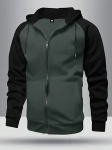 Men's Spring/Fall Lightweight Raglan Sleeve Zip-Up Hoodie with Pockets, Colorblock Fashion Casual Sports Outdoor Men's Jacket, Suitable for Leisure, Running, Outdoor Activities