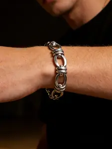 Vintage Stainless Steel Chunky Chain Bracelet for Men, Minimalist Punk Style for Casual Street Wear and Parties, Unique Fashion Accessory, Punk Style Jewelry, Fashion Bracelets, Hand Chain Bracelet