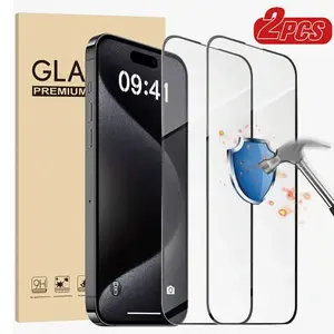 2 pcs 9H Hardness Tempered Glass ScreenProtector Compatible With iphone 15/16e/14Plus/13/12/11Pro Max/X/XsMax/XR