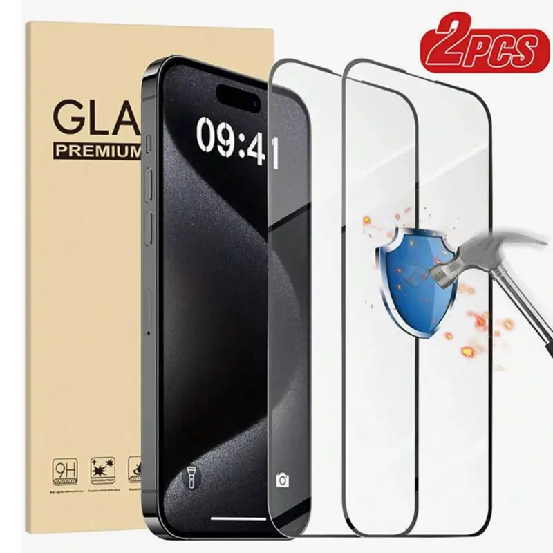2 pcs 9H Hardness Tempered Glass ScreenProtector Compatible With iphone 15/16e/14Plus/13/12/11Pro Max/X/XsMax/XR