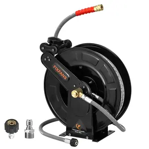 Pressure Washer Hose Reel With Hose, 3/8" X 50 FT Steel Auto-Retractable High Power Wash Hose Reel, Heavy Duty Dual Arm Hose Reel 4000 PSI, Black fathersdaygift
