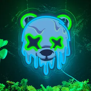 Printed Bear Pattern LED Neon Light, Decorative Neon Light, Led Neon Sign, USB powered, adjustable brightness, bear head wall decoration, suitable for bedroom, bar, birthday gift, durable plastic, party lighting, a must-have for young people