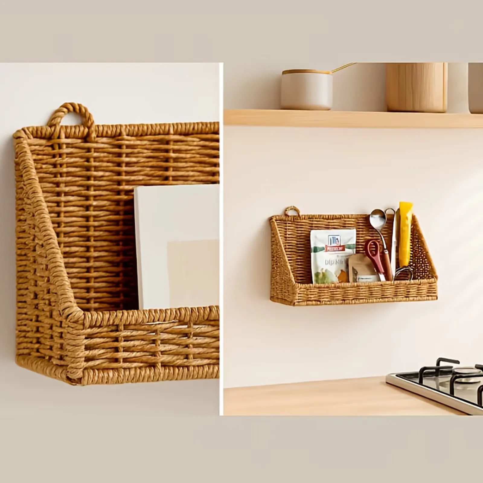 Woven Basket, Multipurpose Rustic Large Capacity Hanging Wall Basket Kitchen Organizer