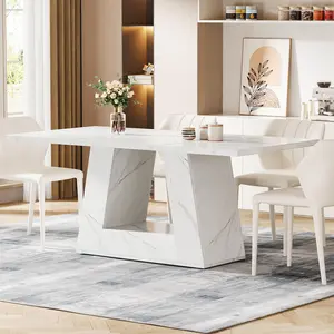 Tribesigns Faux Marble Dining Table, 63-Inch, For 4-6 People, Durable Wooden Base, Perfect for Kitchen and Living Room