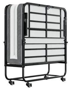 Cozy Castle Folding Bed with Memory Foam Mattress, Portable Rollaway Guest Beds on Wheels, 75"x31" Space-Saving Cot-Size Bed for Adults with Easy Assembly Metal Frame