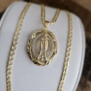 santa muerte gold round pendant necklace gold-plated