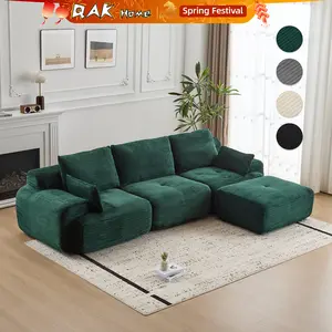 QAK 114" Cloud Modular Section Sofa Large Sectional for Living Room Pet-friendly Corduroy Fabric Extra-deep Seat High-Density Foam Individual Springs No Assembly Needed