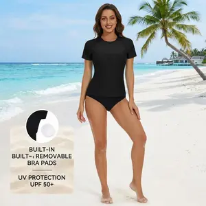 Women's Short Sleeve Rash Guard with Built-in Bra Swim Shirt UPF 50+ Quick Dry Bathing Suit - Sun Protection Surfing Swimming Beachwear Activewear Lightweight Comfortable Athletic Wear for Water Sports Summer Vacation