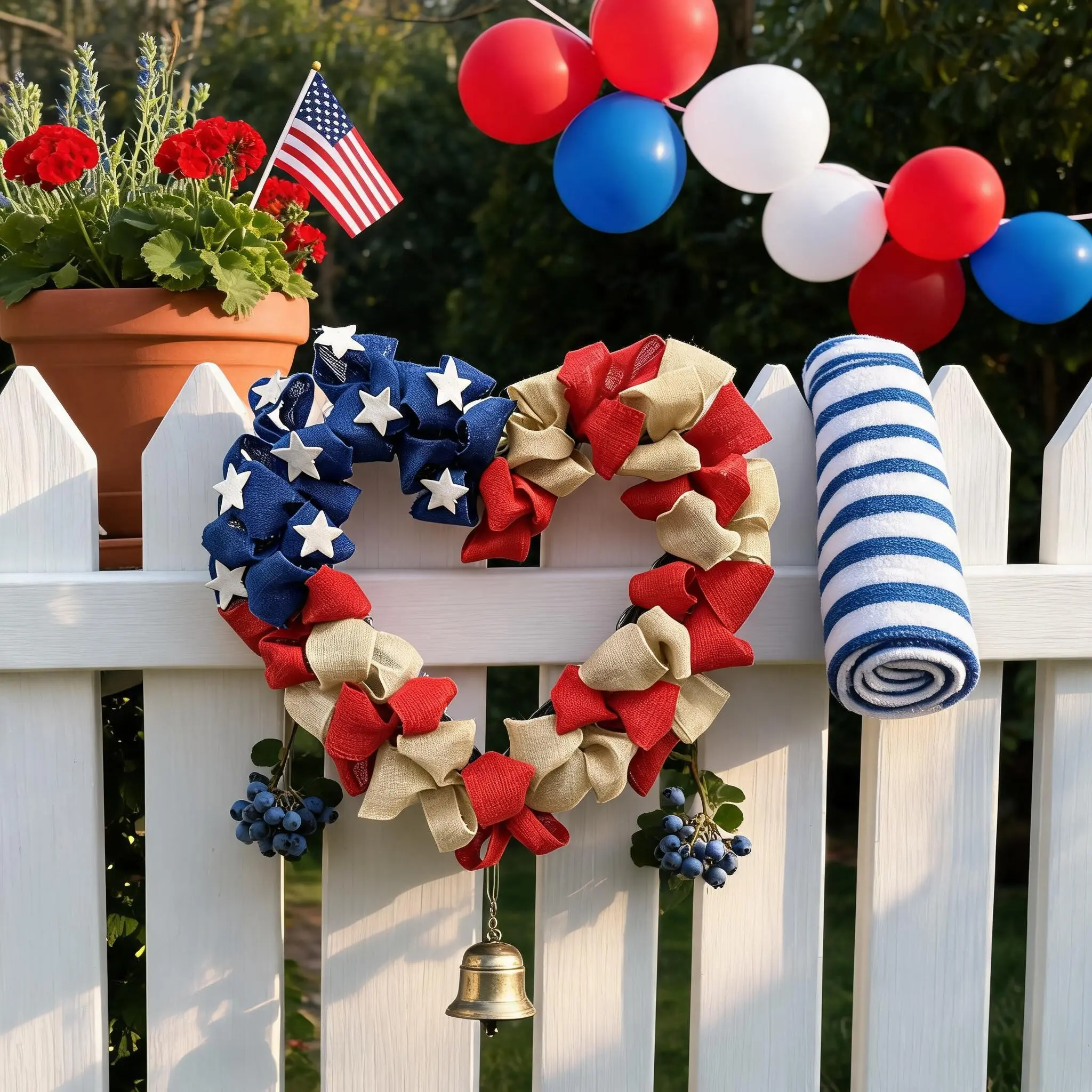 Patriotic Heart Wreath, 45cm Star Printed Burlap, Handmade American Flag Decor, Memorial Day Ornament, Indoor & Outdoor Home Decoration, Decorative Wreath