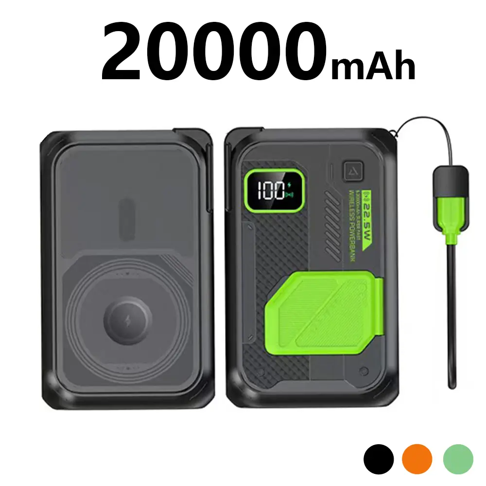 20000mAh Magnetic Fast Charging Battery Power Bank - Built-in Folding Wall Charger, Retractable Cable, Compact Portable iPhone Charger for iPhone & Android Smartphones (Home, Outdoor Use) Mobile Accessories
