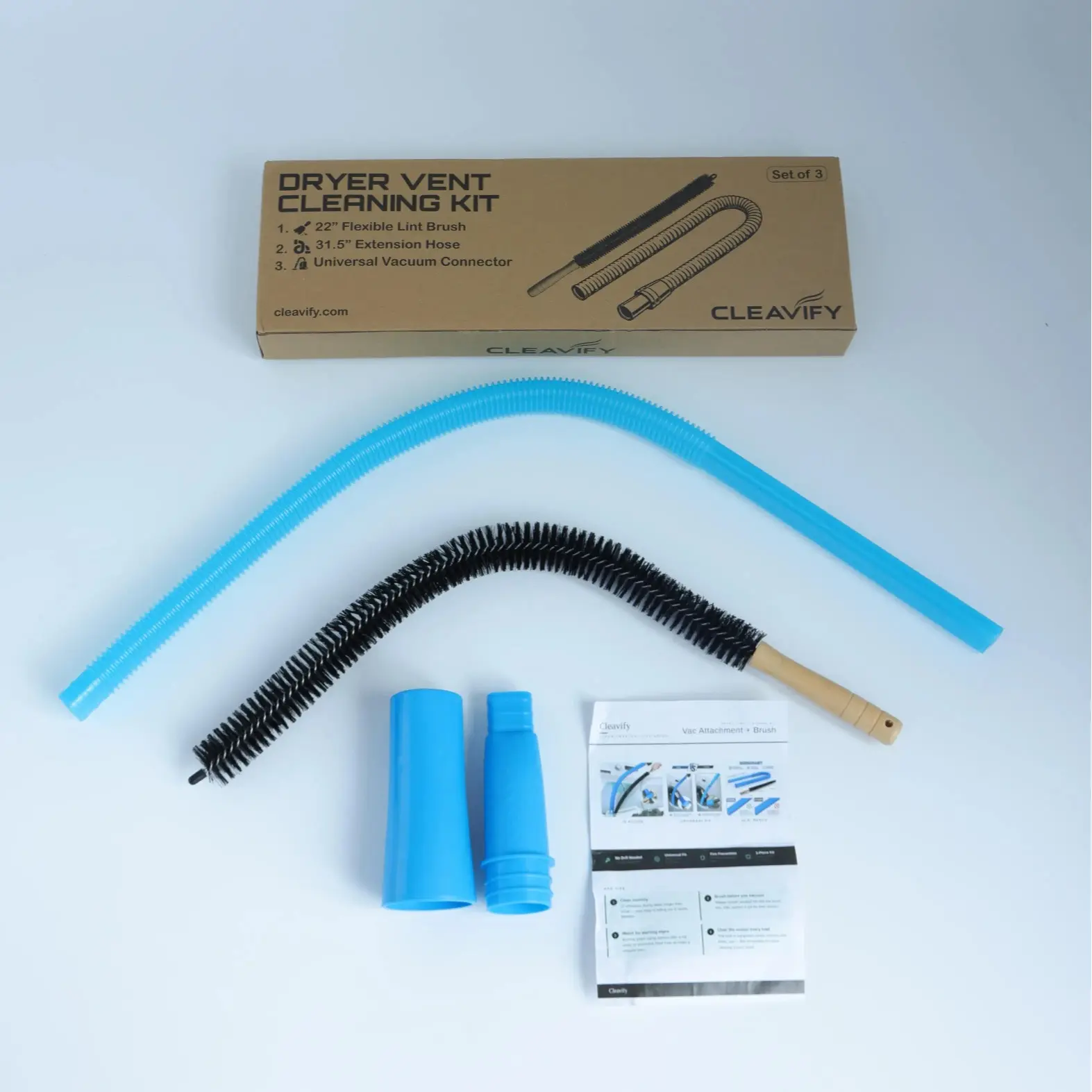 Dryer Vent Cleaner Kit Compatible with Most Vacuum Cleaner, Dryer Lint Brush and Vacuum Hose Attachment with Universal Connector