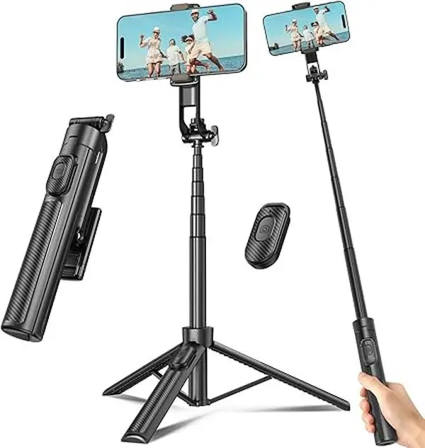 50 Inch Extendable Selfie Stick Tripod with Wireless Remote, Portable Phone Tripod Stand for Video Recording, Live Streaming & Photography, Compatible with iPhone & Smartphones Adjustable Cellphone Foldable