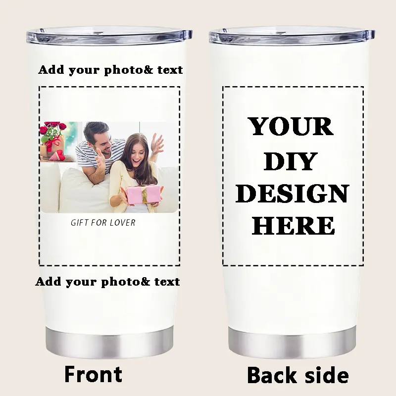 20oz/600ml (Customized upon Request) DIY Custom Tumbler, 304 Stainless Steel Anti-Fall Portable Vacuum Flask, 6-12H Heat Preservation, for Car-Office Use, Valentine's Day Gift