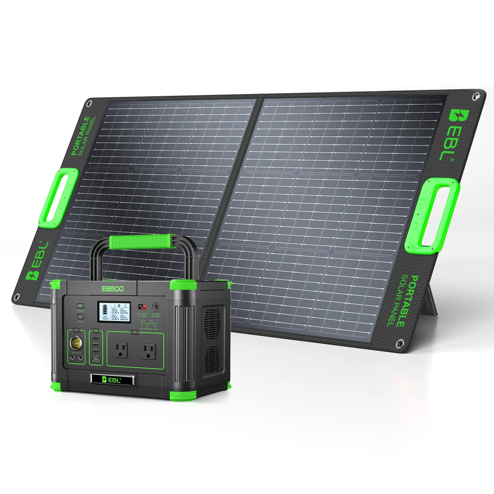 EBL 500W Portable Solar Generator Bundle, 519Wh Capacity Power Station Matched With 100W Solar Panel, Units Ship In Separate Packages For Outdoor Camping, RV Travel & Household Power Emergencies