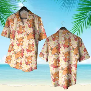 Pawmii Hawaiian Shirt - Summer Beach Aloha Shirt - Anime Manga Gift - Funny Aloha PKM Button Up for Summer Beach Vacation - Anime Inspired Graphic Shirt, 3D Hawaiian Shirt, Tropical Summer Outfit, Gift for Lovers, Family