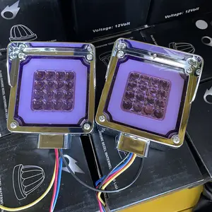 2PCS Double Sided Square LED Fender Base Turn Signal Light Amber Red with Chrome Visor for Truck Trailer 12V~24V Driver & Passenger Side Reflective Markers