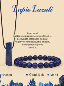 Natural Lapis Lazuli Bracelet & Necklace Set, Five Elements Water Element, Career Success, Gift Idea, Artificial Crystal Material