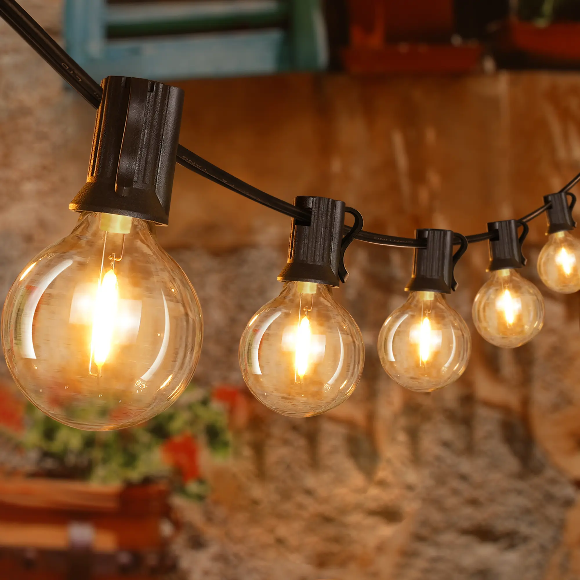 Ollny Outdoor String Lights - Connectable Hanging Lights with Edison Led G40 Plastic Bulbs Plug in, Patio Weatherproof Led Lights for Outside Backyard Garden Camping Porch Decor