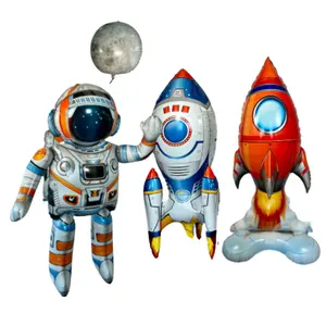 Astronaut & Rocket Ship Balloon Set – Outer Space Party Decor (4-Piece Set)