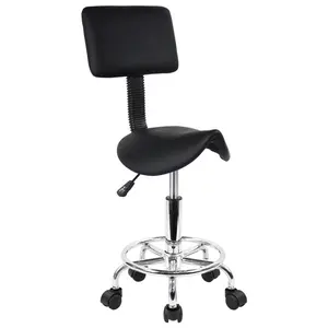 KKTONER Saddle Stool with Foot Rest PU Leather Swivel Adjustable Rolling Stools with Back Support Facial Salon Kitchen Chair (Black)