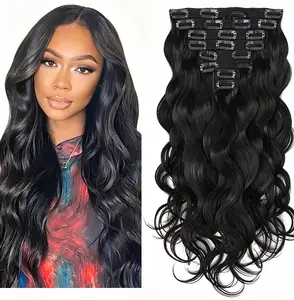 1B Black Clip in Hair Extensions Real Human Hair,Full Shine Remy Human Hair,Natural Black Body Wave Clip ins Brazilian Virgin Human Hair Extensions