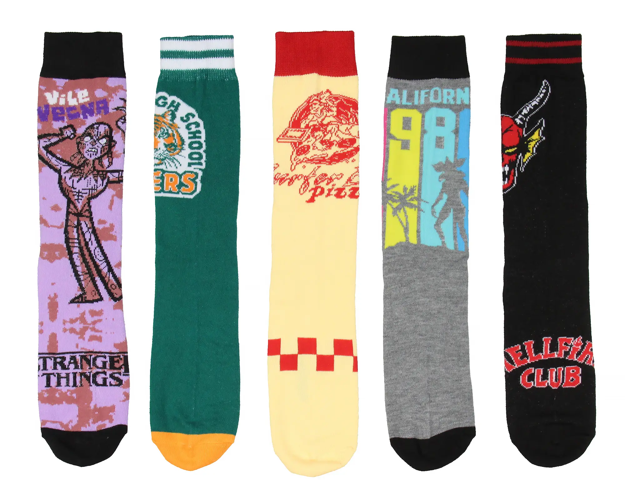 Stranger Things Crew Socks 5 Pairs, Hellfire Club Surfer Boy Pizza Vecna Hawkins High School Mid-Calf Crew Socks For Men Women 5 Pack
