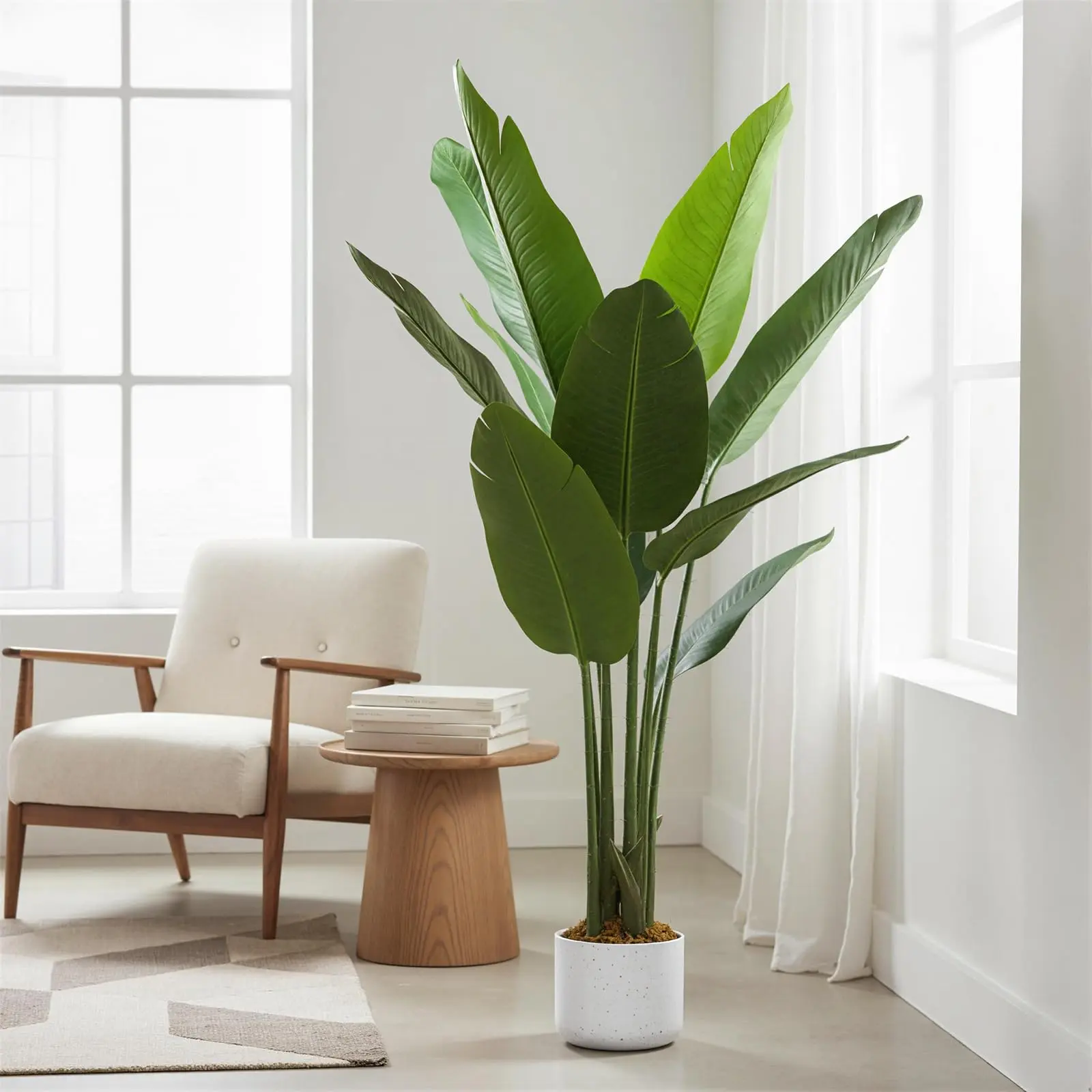 Faux Plants Set - Pre-Potted Artificial Banana Tree with PEVA Leaves and Monstera Split Leaf Philodendron, Weighted Base Indoor/Outdoor Decor for Living Room, Office