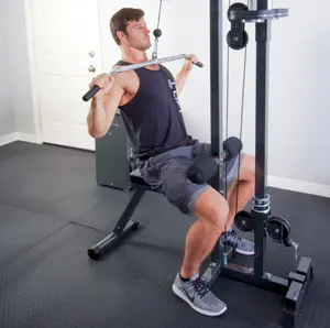 Cable Tower Seat - Black Exercise Station with Adjustable Handle and Multiple Components for Versatile Use