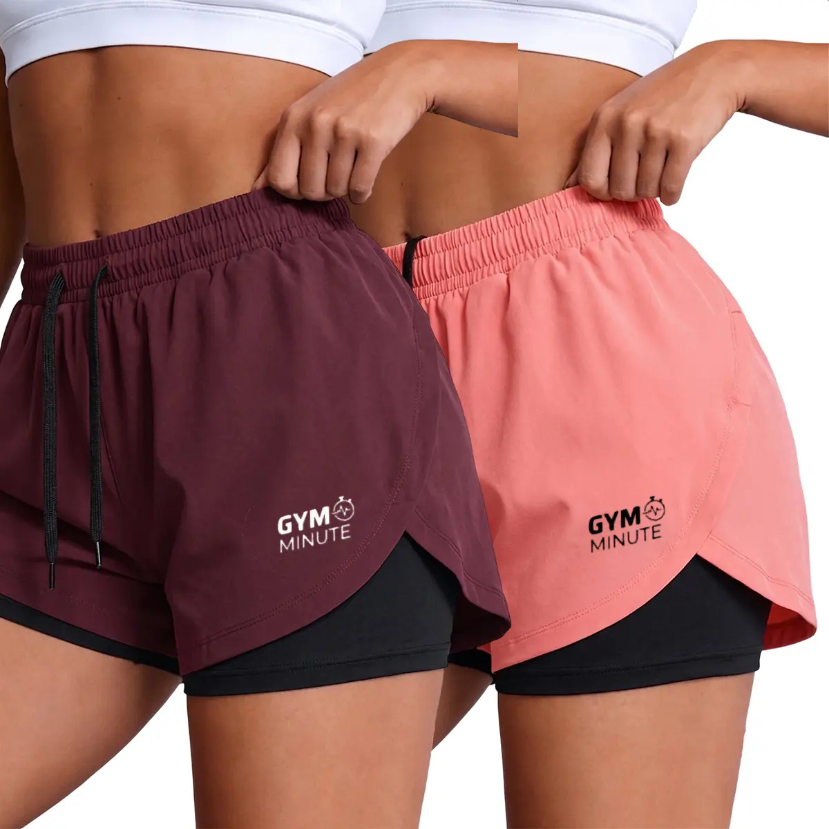 2PCS women’s casual athletic shorts, built-in lining, drawstring design, elastic waistband — suitable for outdoor sports, fitness, running, and everyday casual wear; women’s shorts, athletic shorts, womenswear, Summerwins