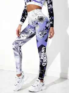 Women's All Over Print High Waist, Athleisure Fitness Leggings, Casual Comfy Breathable Fitness Pants for Yoga Gym Workout, Ladies Bottoms for All Seasons