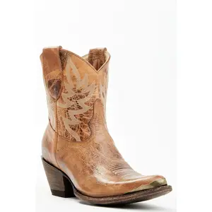Wheels Dublin Taupe Leather Western Booties - Round Toe