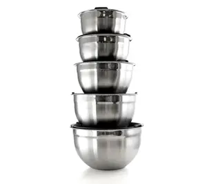 5-Piece Stackable Mixing Bowl Set with Lids - Stainless Steel, Plastic, and Silicone - Dishwasher-Safe, Oven-Safe to 350F, Rust-Resistant