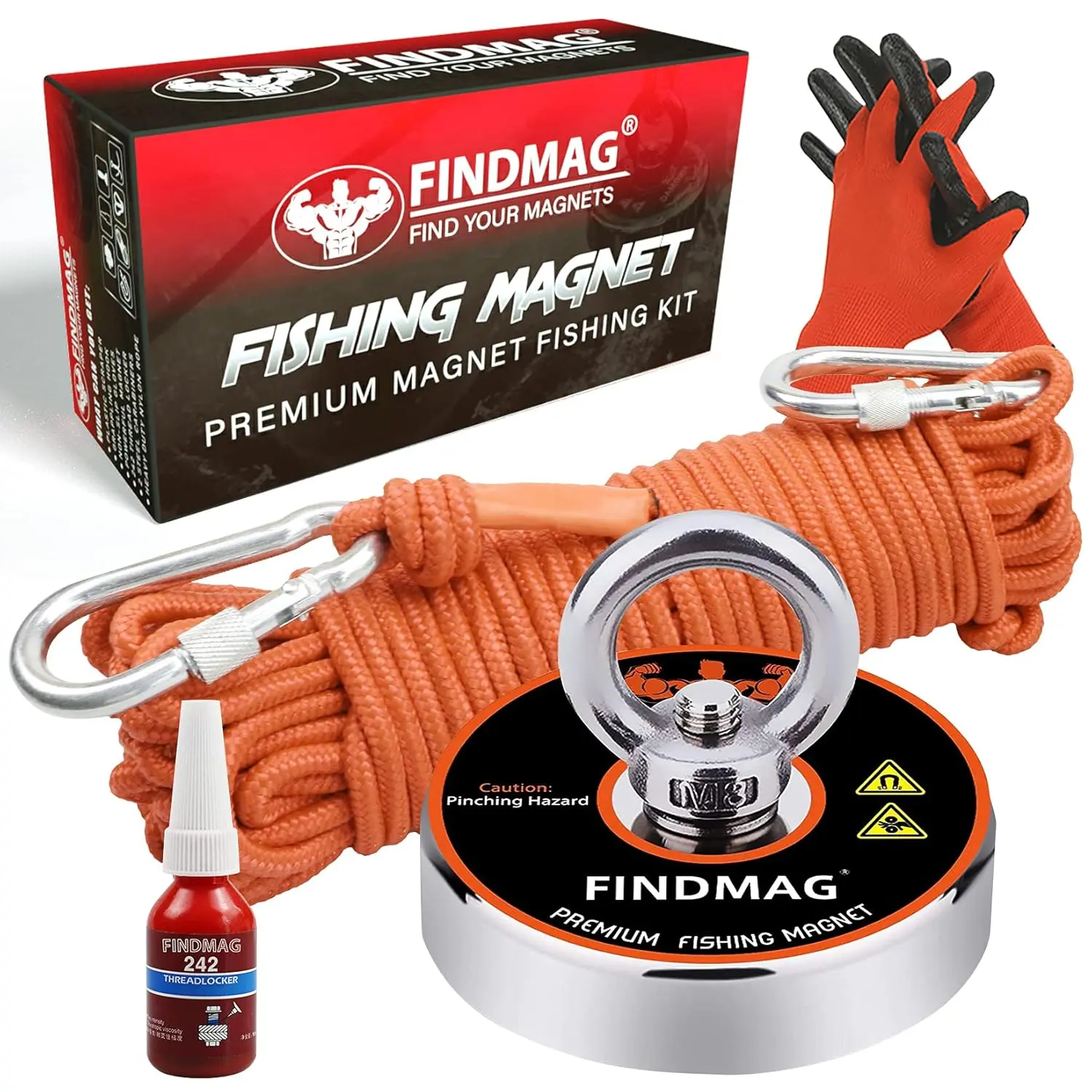 Super Strong Neodymium Fishing Magnets Kit, 500 LBS Pulling Force Magnetic Fishing Kit, Diameter 2.36 inch(60 mm) Magnets for Retrieving in River and Magnet Fishing