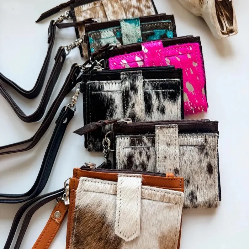 Cowhide Wristlet Wallet for Money, Credit Card - Boho Ranch Shop